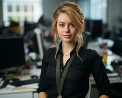 portrait of a young businesswoman in an office stock photo