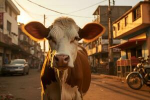 el vaca es marrón y blanco generativo ai foto