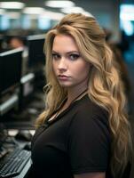 the woman is wearing a black shirt generative ai photo