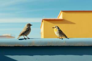 two birds sitting on the edge of a ledge generative ai photo