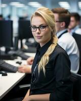 woman wearing black shirt generative ai photo