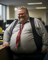 a fat man in an office generative ai photo