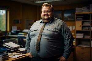 a fat man in an office generative ai photo