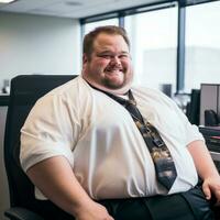 a fat man sitting in an office generative ai photo