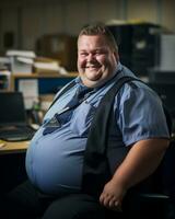 a fat man sitting in an office generative ai photo