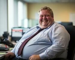 a fat man sitting in an office chair smiling generative ai photo