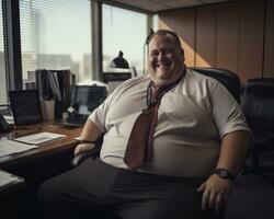 a fat man sitting in an office chair generative ai photo