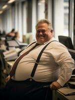 a fat man sitting in an office generative ai photo