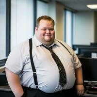 a fat man wearing suspenders and a white shirt generative ai photo