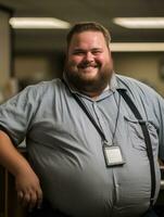 a man in a blue shirt and black suspenders generative ai photo
