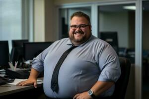 a man in a shirt and tie sitting at a desk generative ai photo