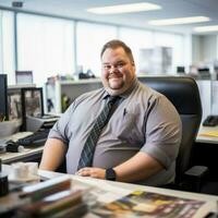 a man in a shirt and tie sitting at a desk generative ai photo