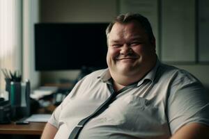 a man in a shirt and tie sitting at a desk generative ai photo