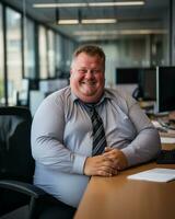 a man in a shirt and tie sitting at a desk generative ai photo