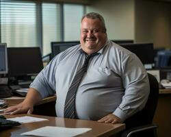 a man in a shirt and tie sitting at a desk generative ai photo