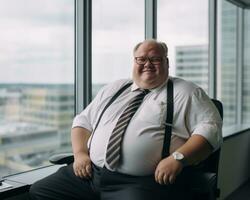 a man in a shirt and tie sitting in an office chair generative ai photo