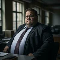 a man in a suit and tie sitting at a desk generative ai photo