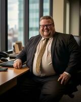 a man in a suit and tie sitting at a desk generative ai photo