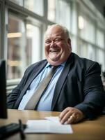 a man in a suit and tie sitting at a desk generative ai photo