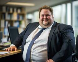 a man in a suit and tie sitting at a desk generative ai photo