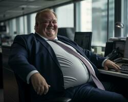 a man in a suit and tie sitting at a desk generative ai photo