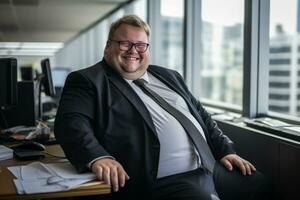 a man in a suit and tie sitting at a desk generative ai photo