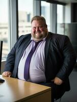 a man in a suit and tie sitting at a desk generative ai photo