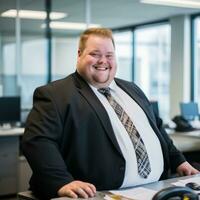 a man in a suit and tie sitting at a desk generative ai photo