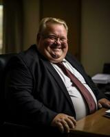 a man in a suit and tie sitting at a desk generative ai photo