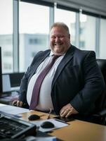 a man in a suit and tie sitting at his desk generative ai photo