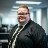 a man in a suit and tie standing in an office generative ai photo