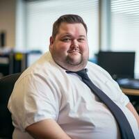 a man in a white shirt and black tie sitting in an office generative ai photo