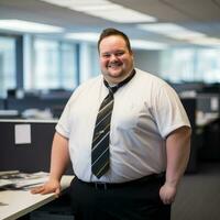 a man in a white shirt and black tie standing in an office generative ai photo