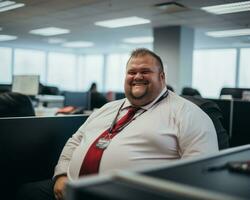 a man in a white shirt and red tie sitting in an office generative ai photo