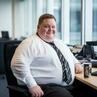 a man in a white shirt and tie sitting at a desk generative ai photo