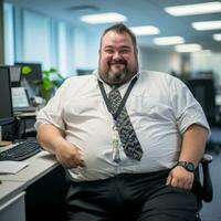 a man in a white shirt and tie sitting at a desk generative ai photo