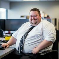 a man in a white shirt and tie sitting at a desk generative ai photo