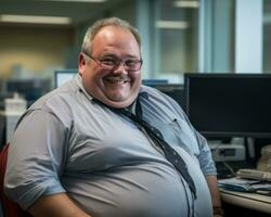 a man in an office with a smile on his face generative ai photo