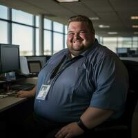 a man sitting at a desk in an office generative ai photo
