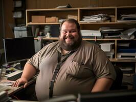 a man sitting at a desk generative ai photo