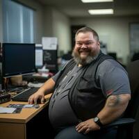 a man sitting at a desk generative ai photo