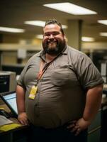 a man standing in an office with his hands on his hips generative ai photo