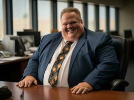 a man wearing a suit and tie sitting at a desk generative ai photo