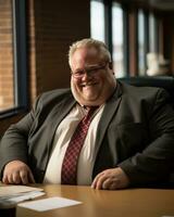 a man wearing a suit and tie sitting at a desk generative ai photo