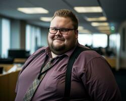 a man wearing a tie and suspenders in an office generative ai photo
