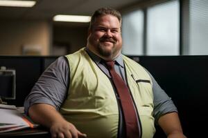 a man wearing a vest and tie sitting at a desk generative ai photo