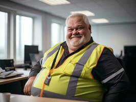 a man wearing a yellow vest in an office generative ai photo