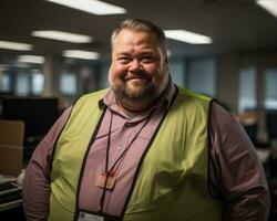 a man wearing a yellow vest in an office generative ai photo