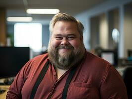 a man with a beard and a red shirt smiles for the camera generative ai photo