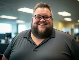 a man with a beard and glasses in an office generative ai photo